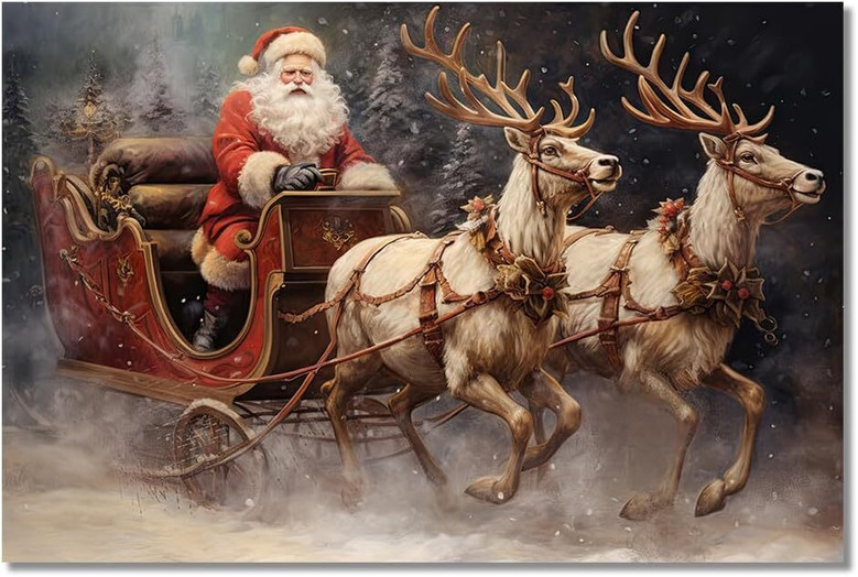 Vintage Santa's Sleigh Canvas For Living Room Christmas Farmhouse Decor