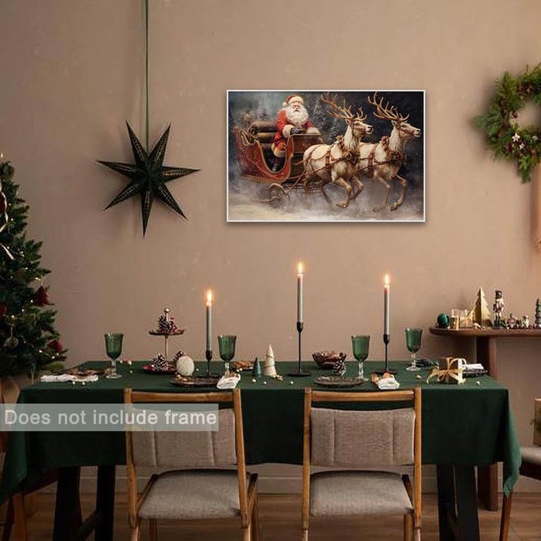 Vintage Santa's Sleigh Canvas For Living Room Christmas Farmhouse Decor