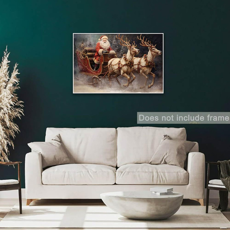 Vintage Santa's Sleigh Canvas For Living Room Christmas Farmhouse Decor