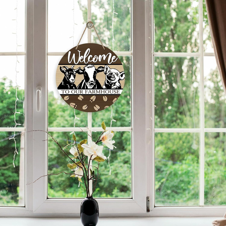 Rustic Wood Goat Sign For Farmhouse Porch - Farm Animals Welcome Door Hanger Indoor Outdoor Decor