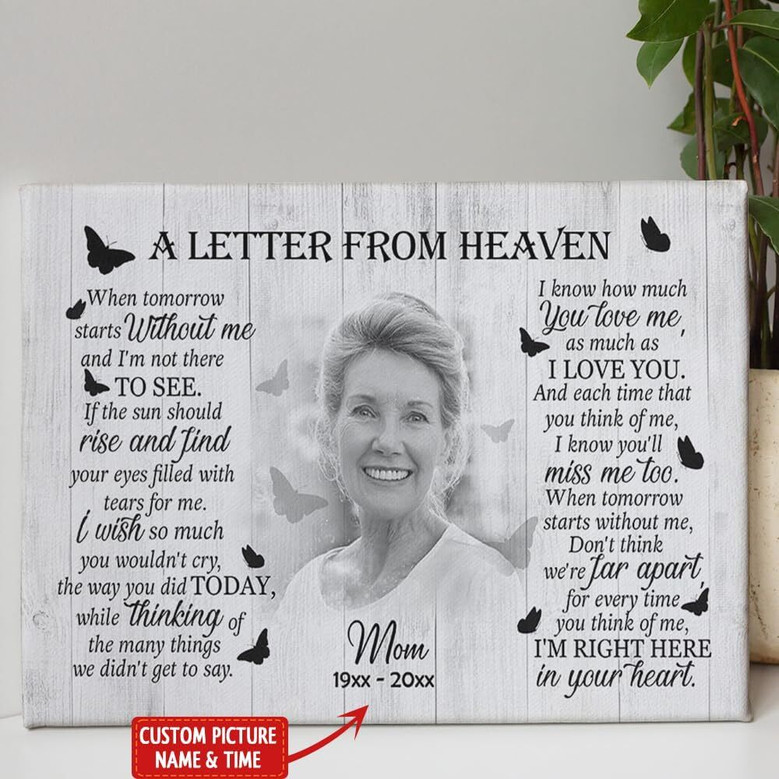 Touching Grandma Loss Wall Art Memorial Canvas For Sympathy, Personalized In Memory Of Father Or Mother In Heaven