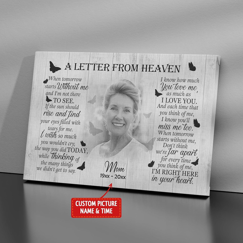 Touching Grandma Loss Wall Art Memorial Canvas For Sympathy, Personalized In Memory Of Father Or Mother In Heaven