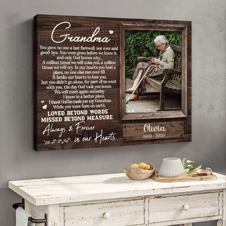 Memorial canvas for loss of grandmother with In Loving Memory message, heartfelt tribute art and sympathy gift for family
