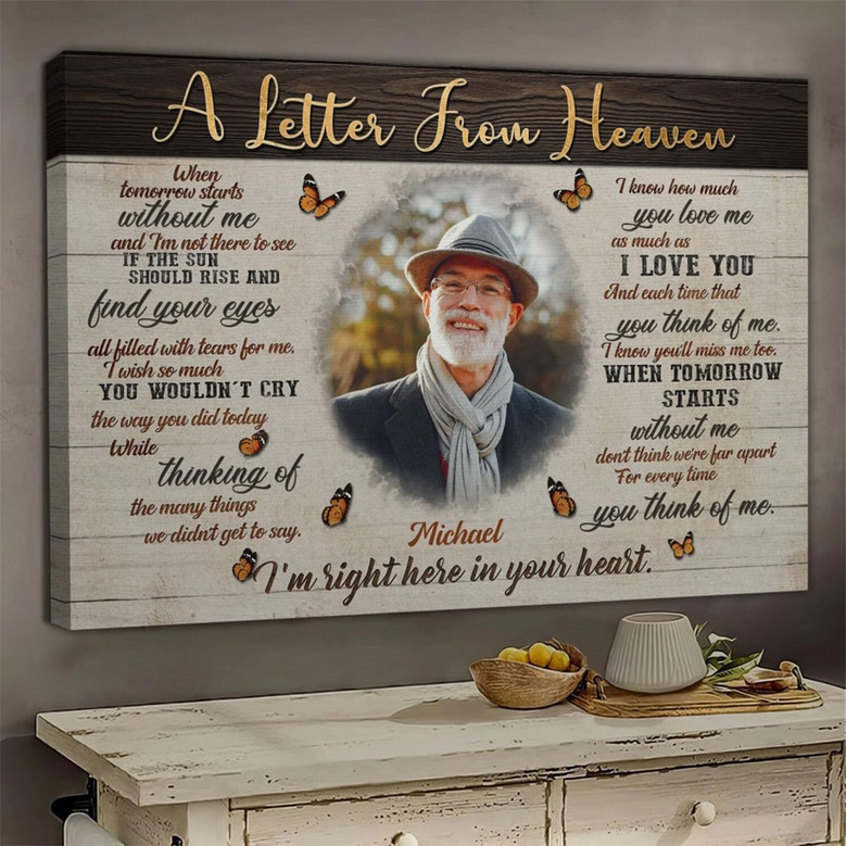 Jesus memorial canvas wall art for bereavement decor, custom grandma remembrance with Letter from Heaven, warm neutral tones