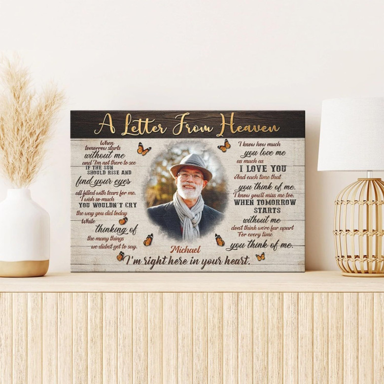 Jesus memorial canvas wall art, personalized grandma in heaven tribute, Letter from Heaven on parchment style background