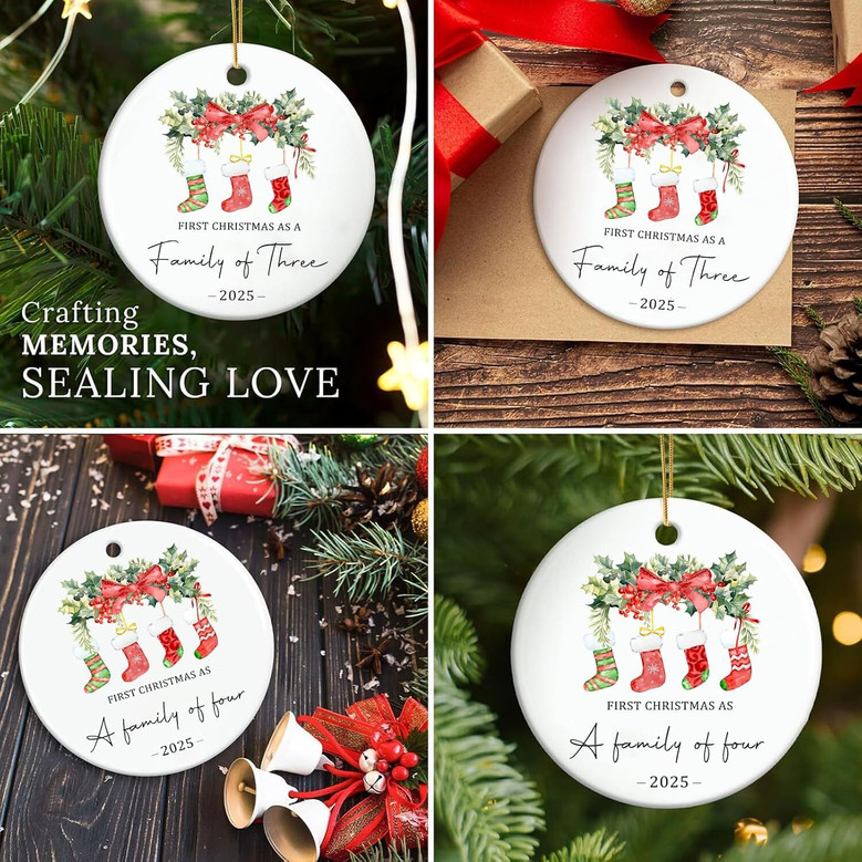 Personalized Living Room Ornament 2025 For New Parents Christmas DéCor Family Of Three Ceramic Keepsake