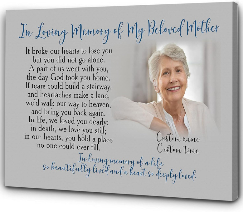 Grandma memorial canvas with 'In Loving Memory' text, angel wings and heart motif, soft watercolor florals, portrait Grandma memorial canvas with 'In Loving Memory' text, angel wings and heart motif, soft watercolor florals, portrait