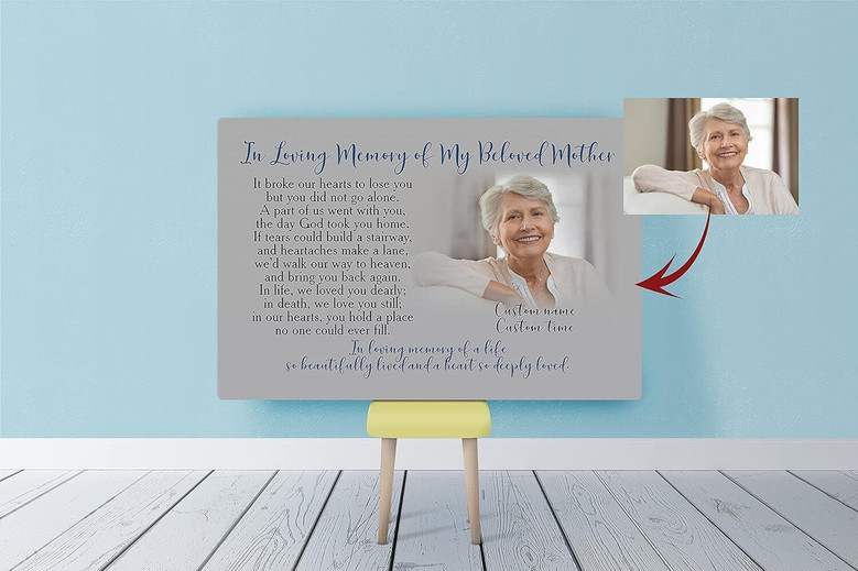 Grandma memorial canvas with floral wreath and rustic wood background, 'In Loving Memory' quote, wall decor for living room Grandma memorial canvas with floral wreath and rustic wood background, 'In Loving Memory' quote, wall decor for living room