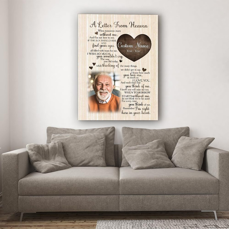A Letter From Heaven memorial canvas with calming background, custom name and dates, bereavement gift in memory of Grandma
