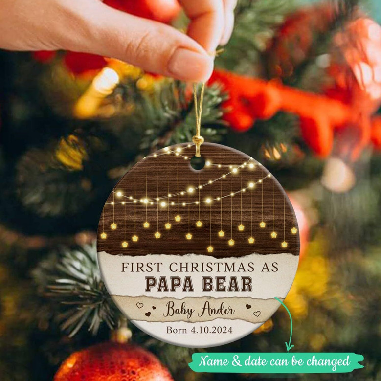 Heartfelt Personalized Papa Bear Ornament For New Dads - Living Room Christmas Keepsake With Custom Name & Date