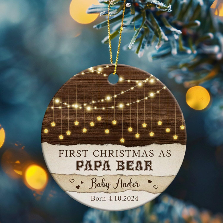 Heartfelt Personalized Papa Bear Ornament For New Dads - Living Room Christmas Keepsake With Custom Name & Date