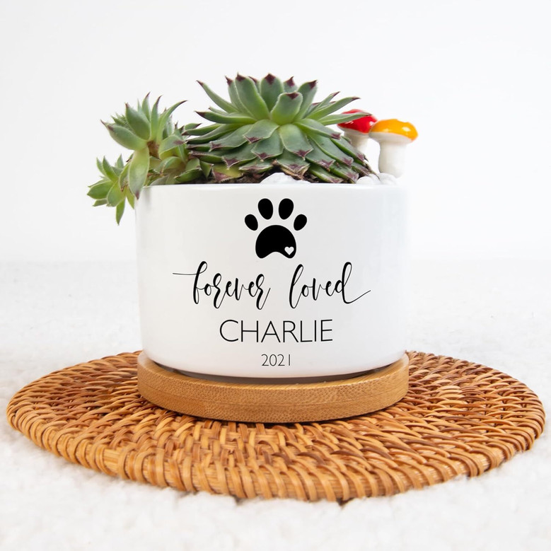 Heartfelt Personalized Pet Memorial Plant Pot With Bamboo Tray - Sympathy Gift For Dog Loss