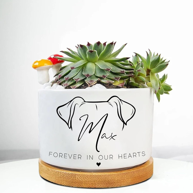 Thoughtful Personalized Pet Memorial Plant Pot With Bamboo Tray For Home And Garden