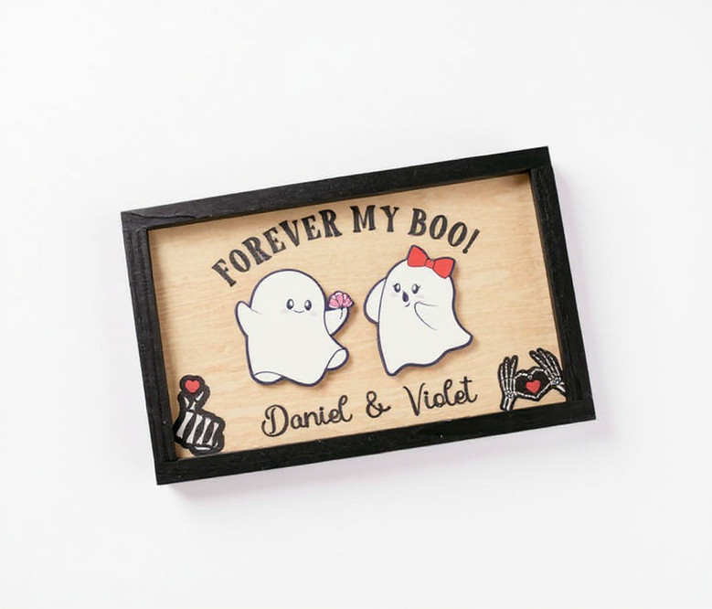 Forever My Boo Personalized Wood Sign - Halloween Spooky Couple Decor Gift