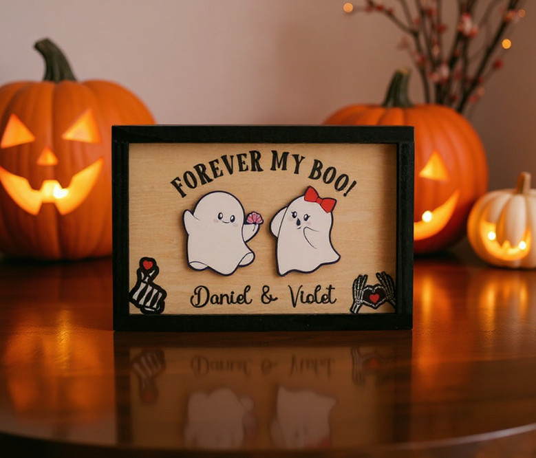 Forever My Boo Personalized Wood Sign - Halloween Spooky Couple Decor Gift