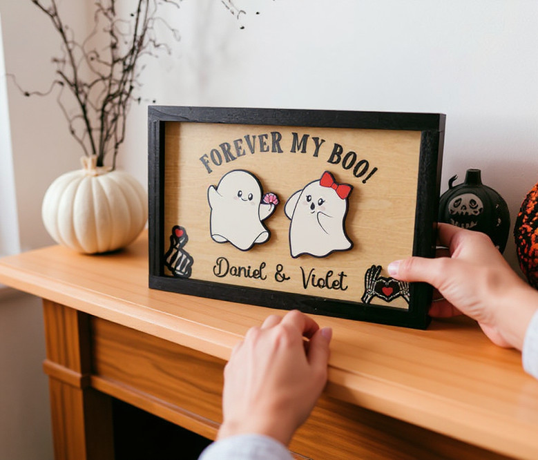 Forever My Boo Personalized Wood Sign - Halloween Spooky Couple Decor Gift
