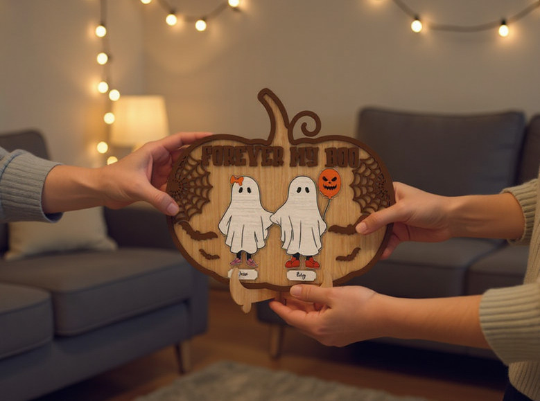 Personalized Forever My Boo Pumpkin Sign For Couples - Halloween Ghost DéCor