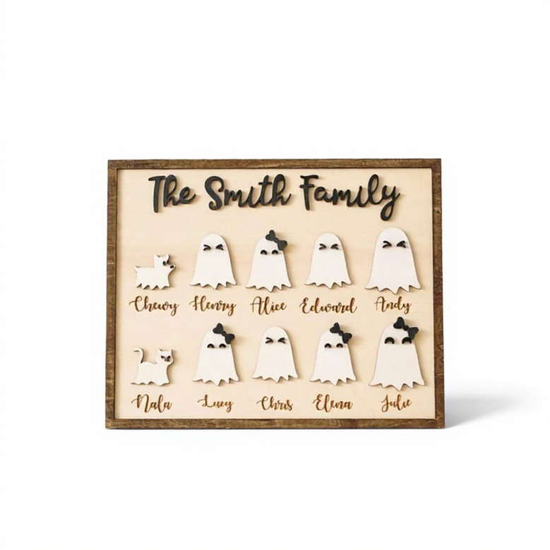 Rustic Ghost Family Wooden Sign For Halloween - Personalized Spooky Decor For Home Kitchen
