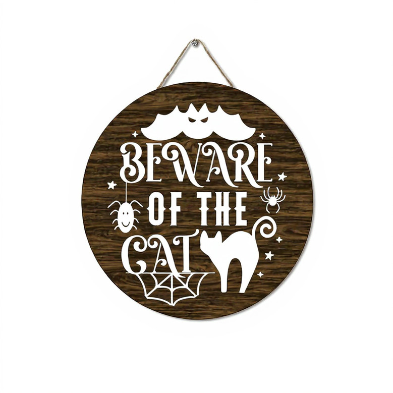 Beware Of The Cat Halloween Wood Hanging Sign For Spooky Home DéCor