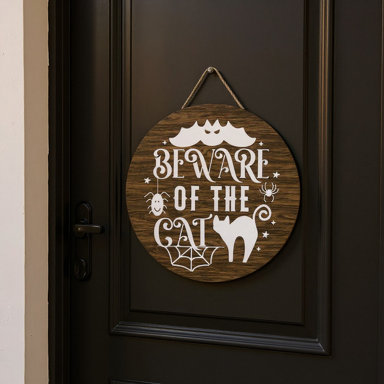 Beware Of The Cat Halloween Wood Hanging Sign For Spooky Home DéCor