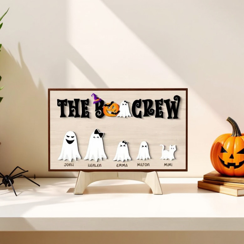 Personalized Ghost Family Wood Sign With Pets – Halloween DéCor For Living Room