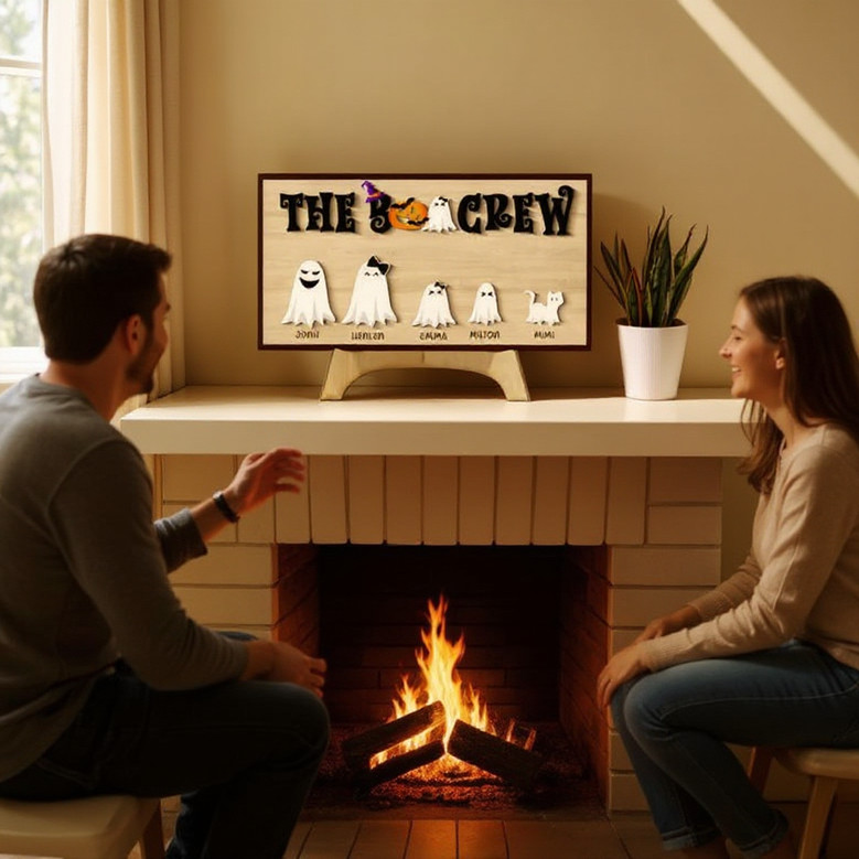 Personalized Ghost Family Wood Sign With Pets – Halloween DéCor For Living Room