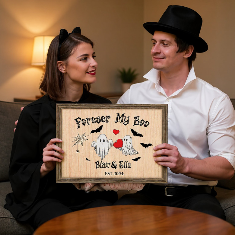 Halloween Gothic Decor With Forever My Boo Wood Sign For Couples - Custom Names