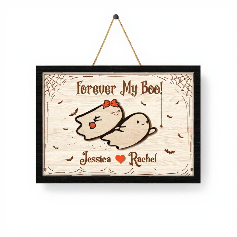 Personalized Forever My Boo Ghost Couple Wood Sign For Gothic Halloween Decor And Couples
