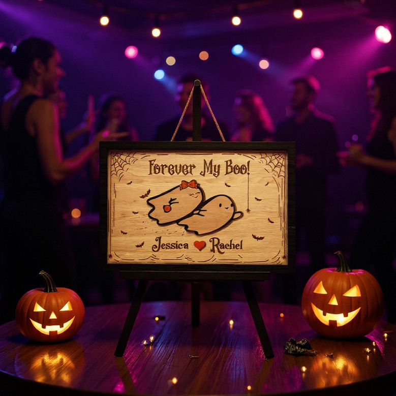 Personalized Forever My Boo Ghost Couple Wood Sign For Gothic Halloween Decor And Couples