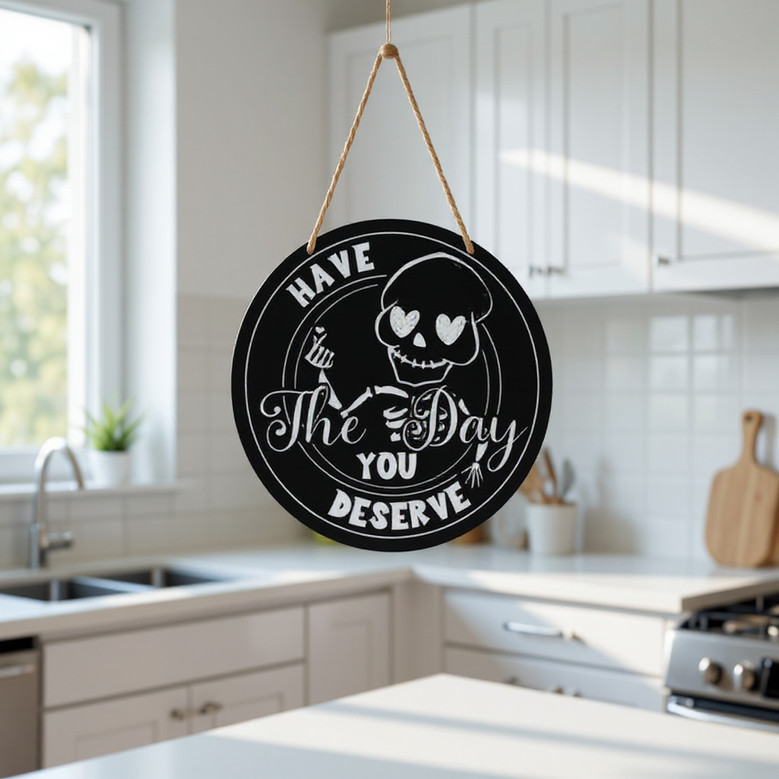 Humorous Skeleton Wood Sign - Gothic Halloween Wall Art For Front Door, Home & Office Decoration