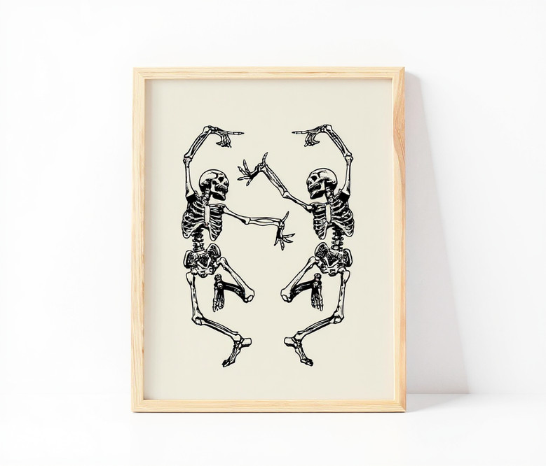 Trendy Skeleton Wall Art Canvas - Minimalist Boho Halloween Decor For Living Room