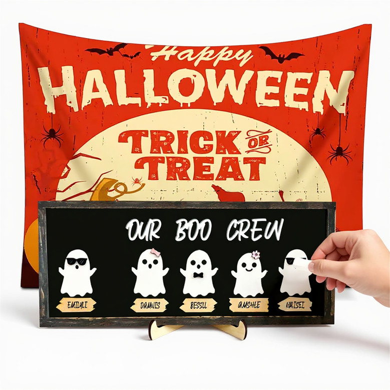 Personalized Ghost Family Sign For Halloween - Custom Names & Pets Rustic Farmhouse Wood Plaque