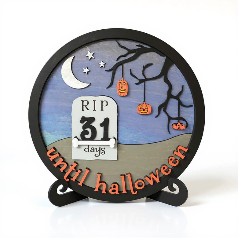 Personalized Halloween Mini Round Wood Sign Countdown For Spooky October 31 Decor
