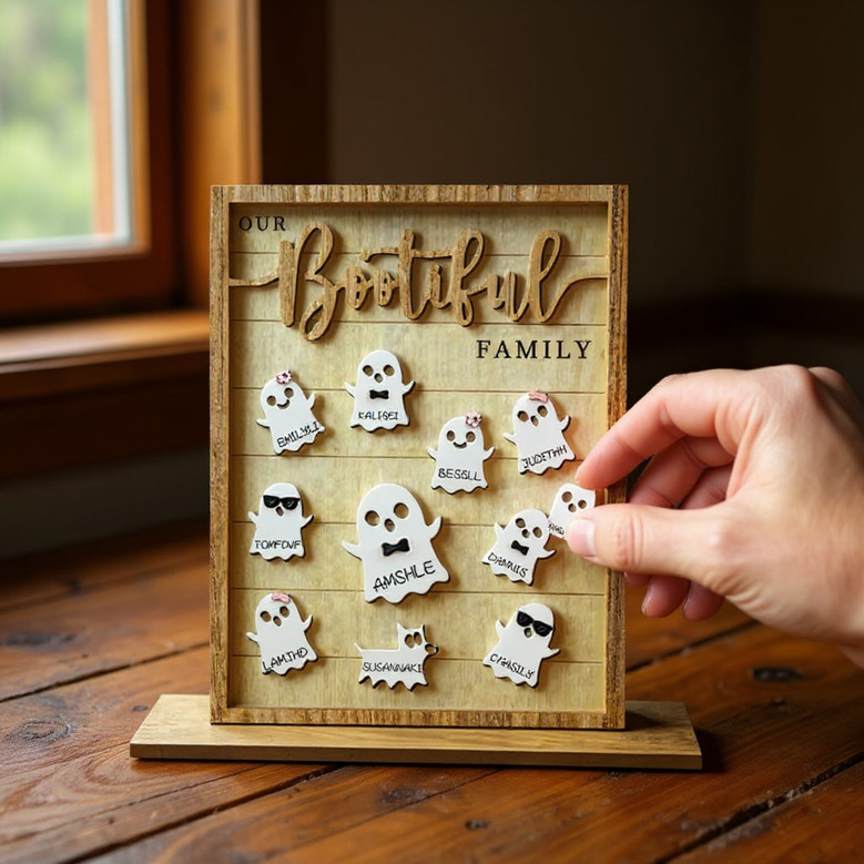 Custom Ghost Family Wooden Sign For Halloween Decor - Personalized Name Plaque