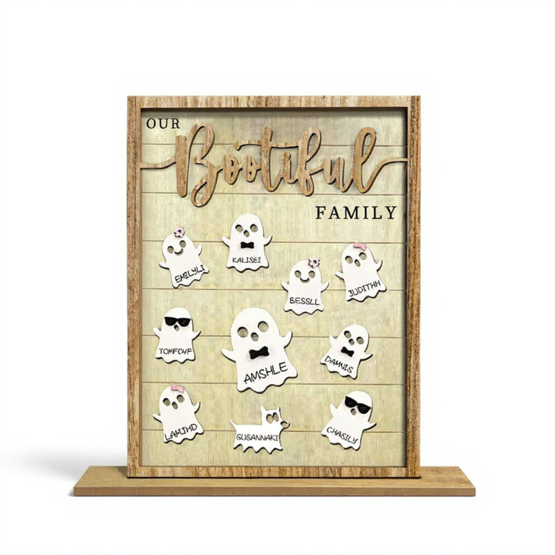 Custom Ghost Family Wooden Sign For Halloween Decor - Personalized Name Plaque