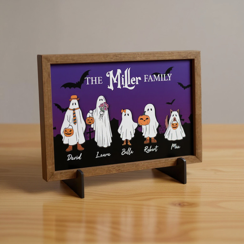 Custom Ghost Family Wood Sign For Halloween - Farmhouse Gift