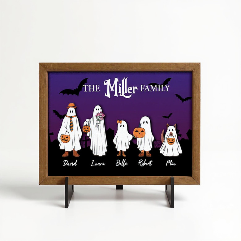 Custom Ghost Family Wood Sign For Halloween - Farmhouse Gift