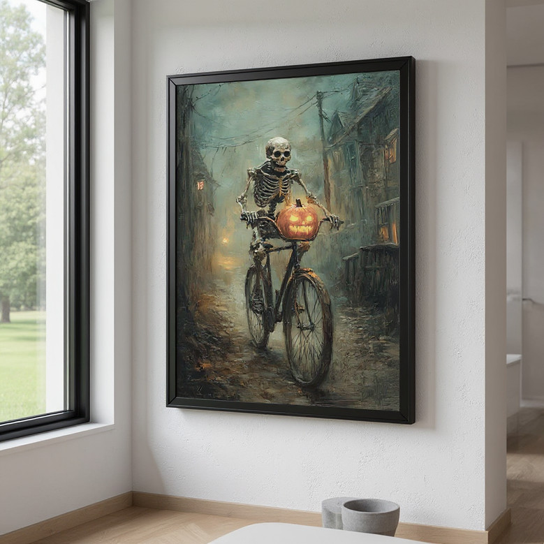 Spooky Skeleton Wall Art Canvas Halloween Gothic Design For Haunted House Decor Dark Academia Aesthetic