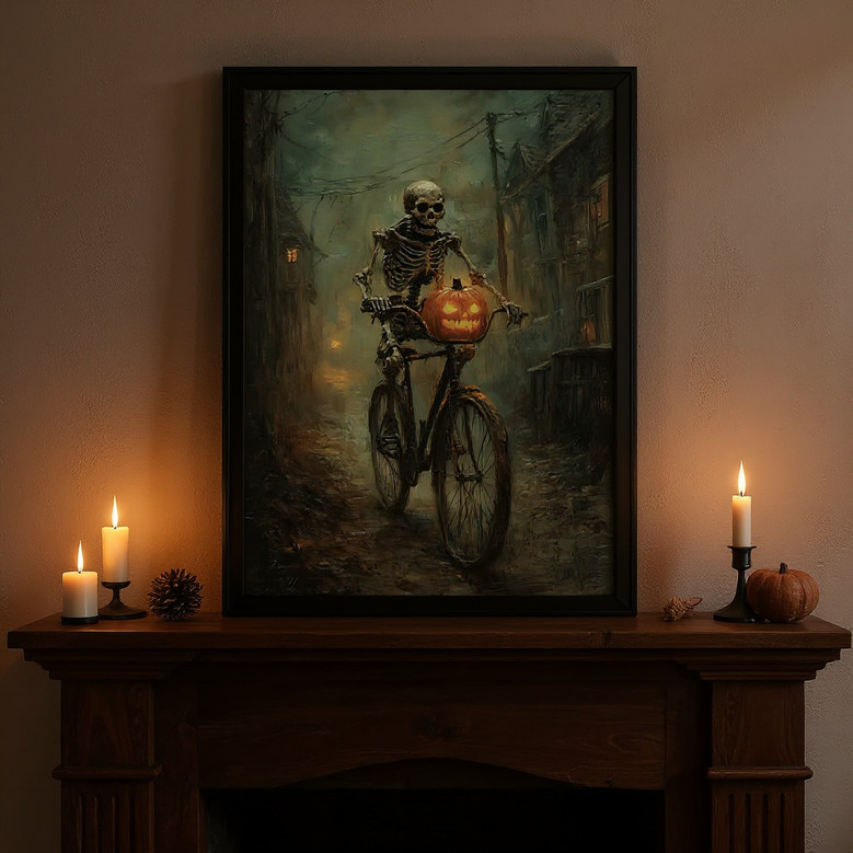 Spooky Skeleton Wall Art Canvas Halloween Gothic Design For Haunted House Decor Dark Academia Aesthetic