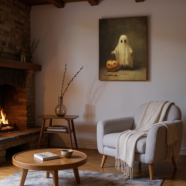 Cute Ghost With Pumpkin Canvas For Dark Academia Halloween Party DéCor