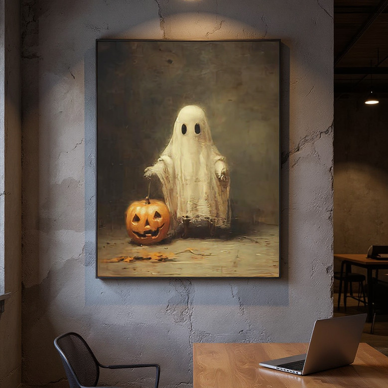 Cute Ghost With Pumpkin Canvas For Dark Academia Halloween Party DéCor