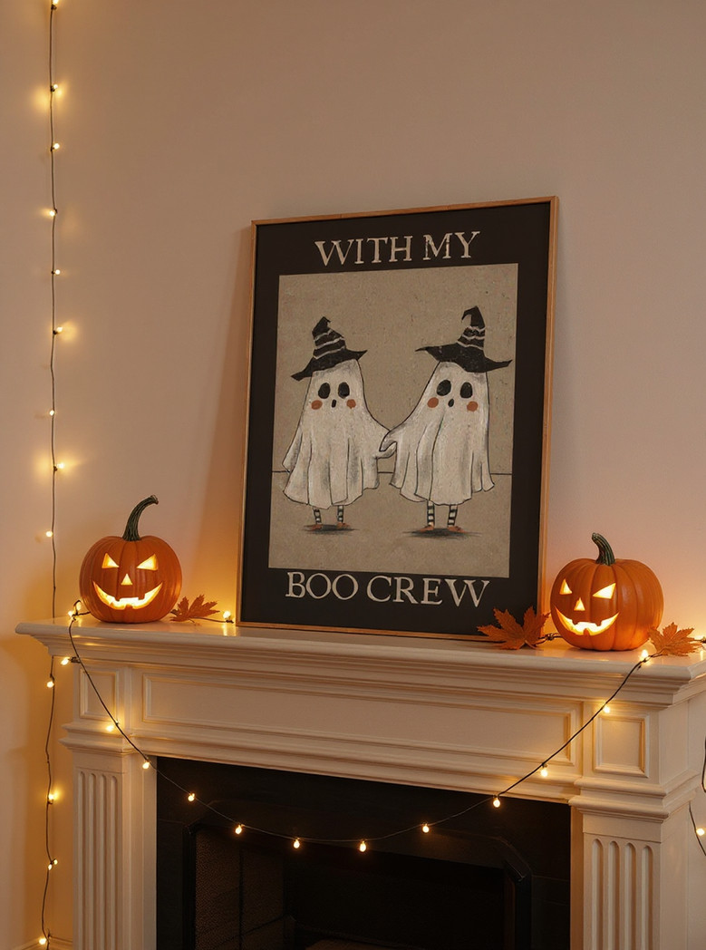 Cute Boo Crew Canvas For Halloween Vintage Decor - Customizable Spooky Ghost Art For Your Home