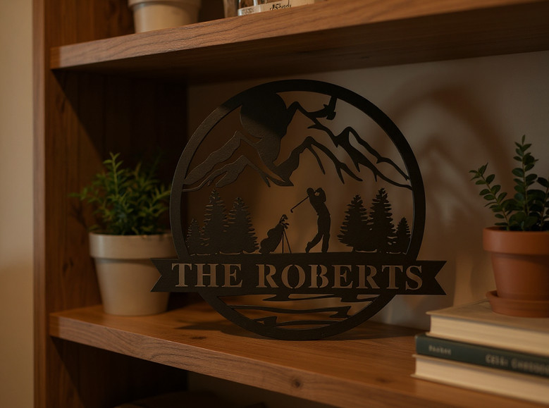 Dad golf metal sign, custom names on brushed steel with golfer silhouette, great Father's Day gift for man cave wall