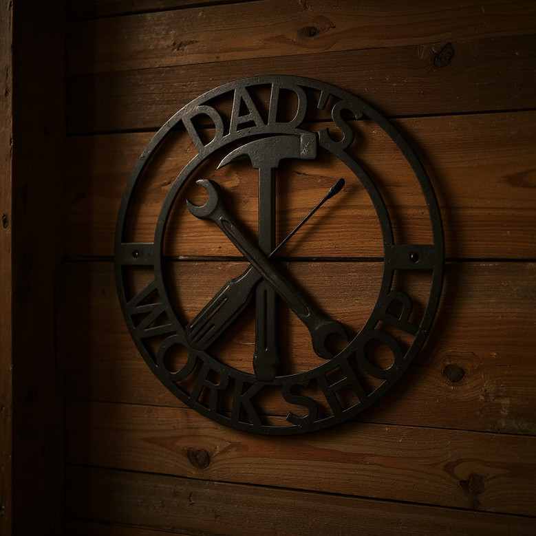 Father's Day garage metal sign for Dad’s workshop, personalized with family name, ideal gift and wall decor for the home