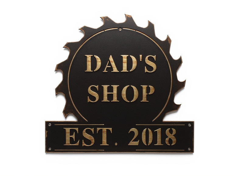 Dad workshop garage metal sign, personalized with name and year, black steel, horizontal, wrench motif, Father's Day gift Dad workshop garage metal sign, personalized with name and year, black steel, horizontal, wrench motif, Father's Day gift