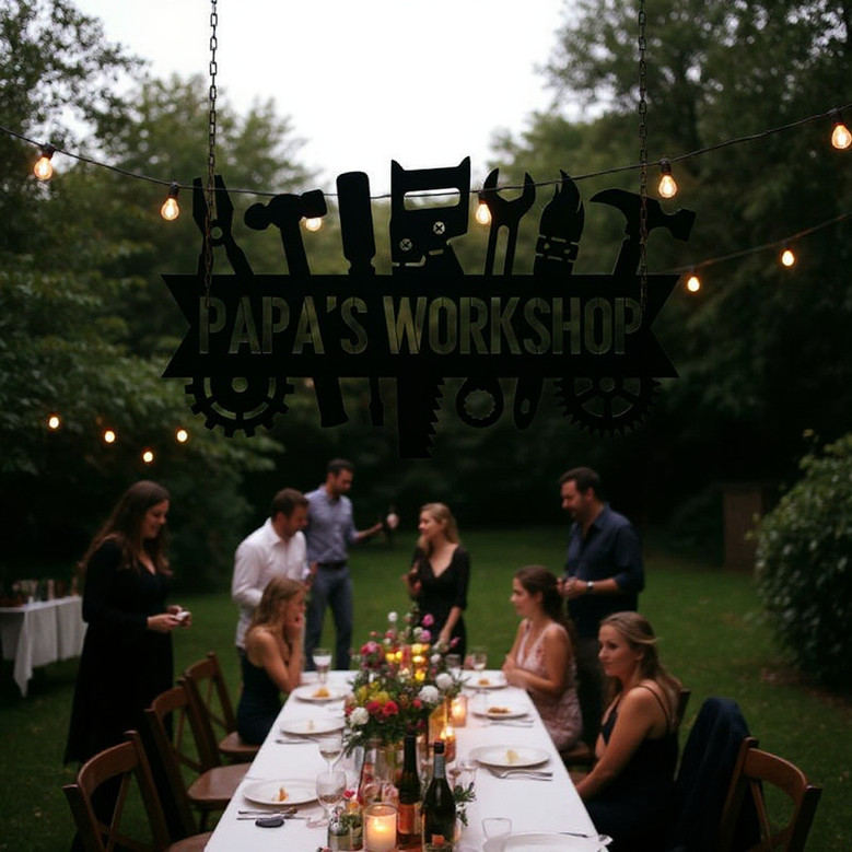 Dad Workshop metal sign, personalized garage shop plaque with custom name and established date, rustic decor for the DIY dad