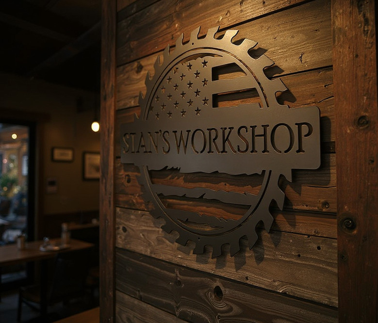 Tattered American flag dad workshop metal sign, personalized name, black finish for shop decor, vertical, Father's Day gift Tattered American flag dad workshop metal sign, personalized name, black finish for shop decor, vertical, Father's Day gift