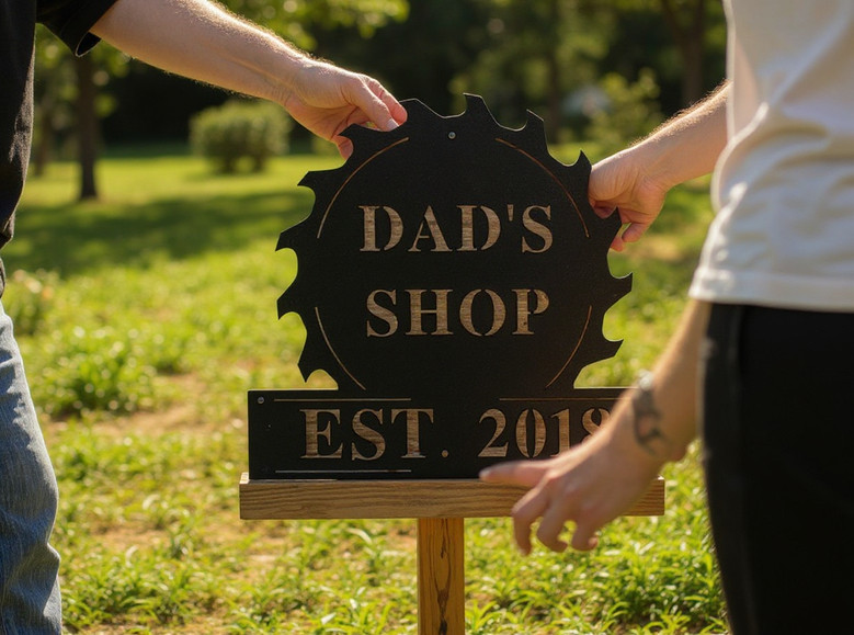 Dad workshop garage metal sign, personalized for Dad, rustic finish, vertical rectangle, Father's Day gift, with tool icons Dad workshop garage metal sign, personalized for Dad, rustic finish, vertical rectangle, Father's Day gift, with tool icons