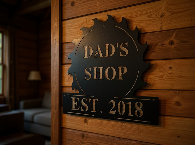 Dad workshop garage metal sign, custom name, brushed silver aluminum, circular gear border, Father's Day gift, garage decor Dad workshop garage metal sign, custom name, brushed silver aluminum, circular gear border, Father's Day gift, garage decor