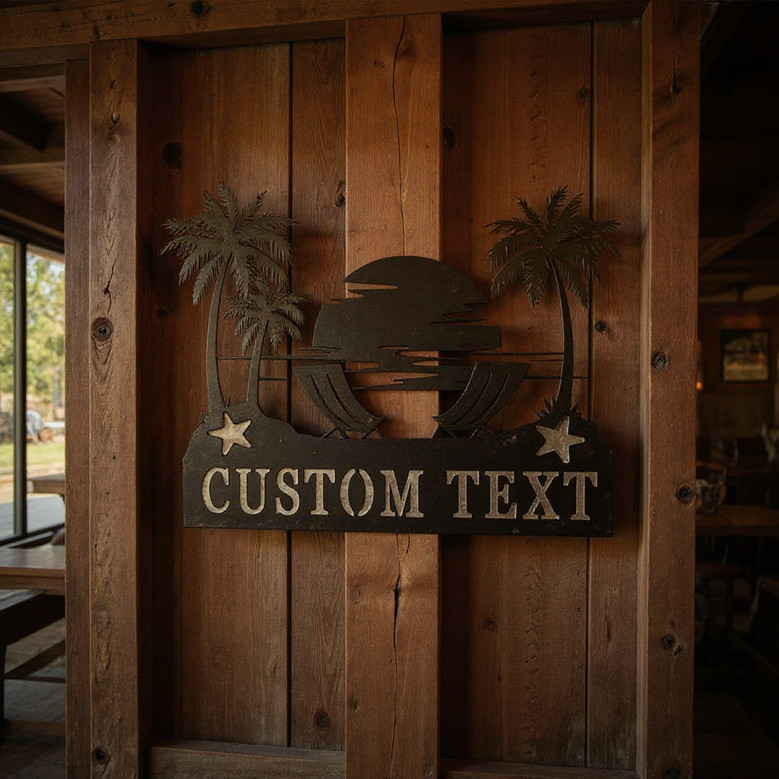 Nautical metal sign with custom family name, beach house wall decor and coastal home gift for housewarming or wedding